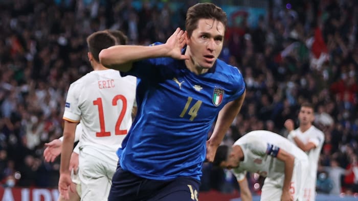 Federico Chiesa scores for Italy vs. Spain at Euro 2020
